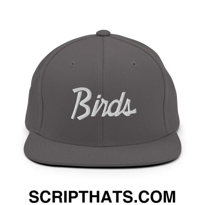 Birds Vintage Sports Script Embroidered Flat Bill Brim Snapback Hat Dark Grey
