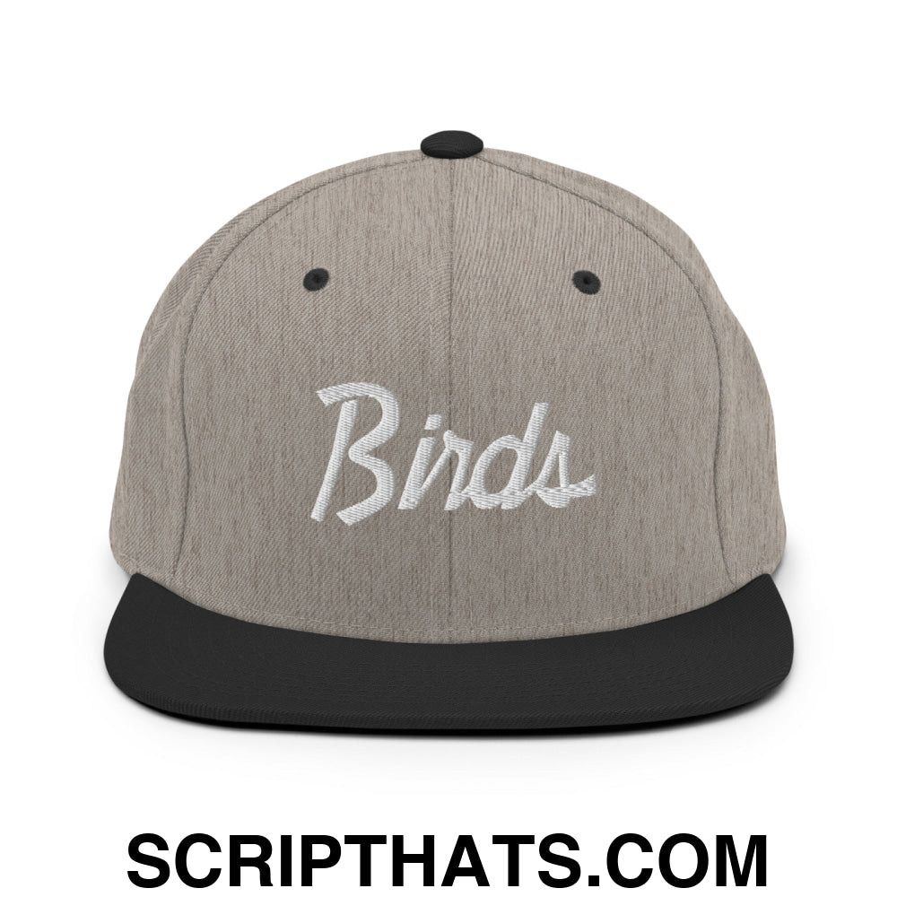 Birds Vintage Sports Script Embroidered Flat Bill Brim Snapback Hat Heather Black