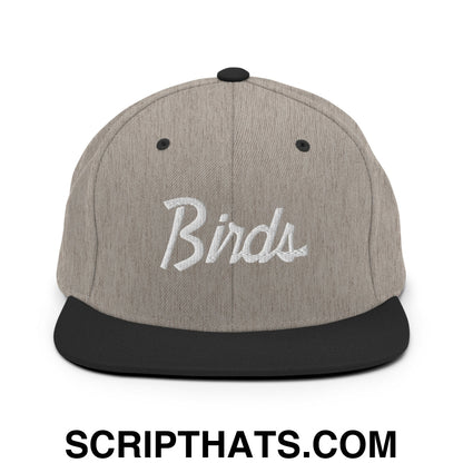 Birds Vintage Sports Script Embroidered Flat Bill Brim Snapback Hat Heather Black