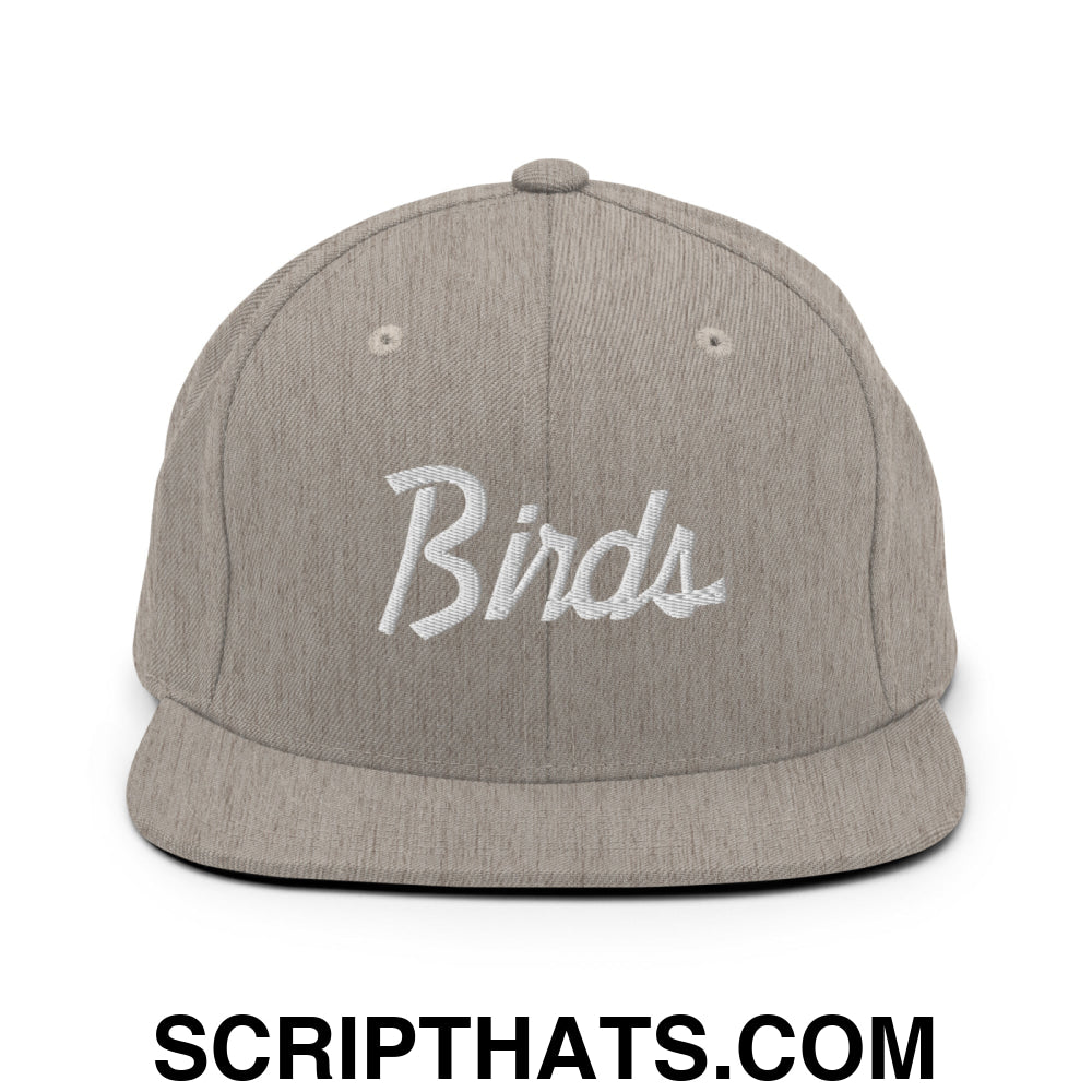 Birds Vintage Sports Script Embroidered Flat Bill Brim Snapback Hat Heather Grey