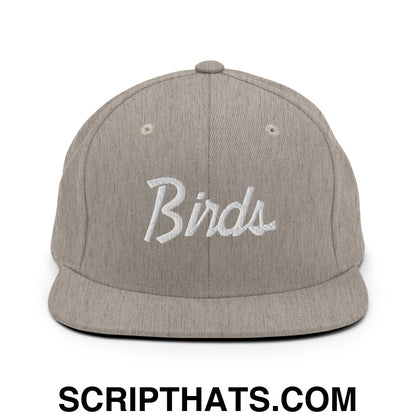 Birds Vintage Sports Script Embroidered Flat Bill Brim Snapback Hat Heather Grey