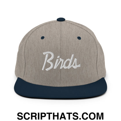 Birds Vintage Sports Script Embroidered Flat Bill Brim Snapback Hat Heather Grey Navy