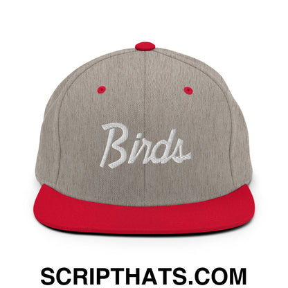 Birds Vintage Sports Script Embroidered Flat Bill Brim Snapback Hat Heather Grey Red