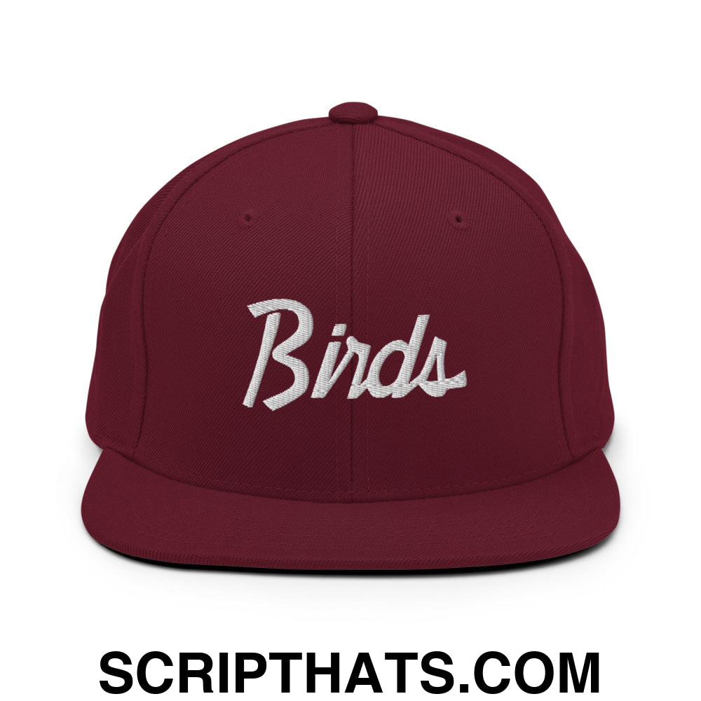 Birds Vintage Sports Script Embroidered Flat Bill Brim Snapback Hat Maroon