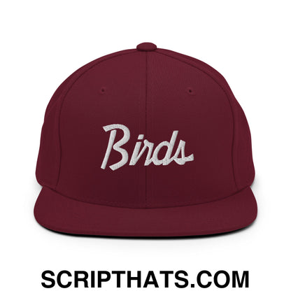 Birds Vintage Sports Script Embroidered Flat Bill Brim Snapback Hat Maroon