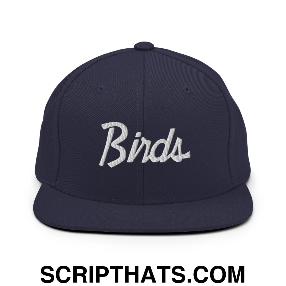 Birds Vintage Sports Script Embroidered Flat Bill Brim Snapback Hat Navy