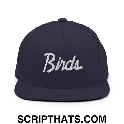 Birds Vintage Sports Script Embroidered Flat Bill Brim Snapback Hat Navy