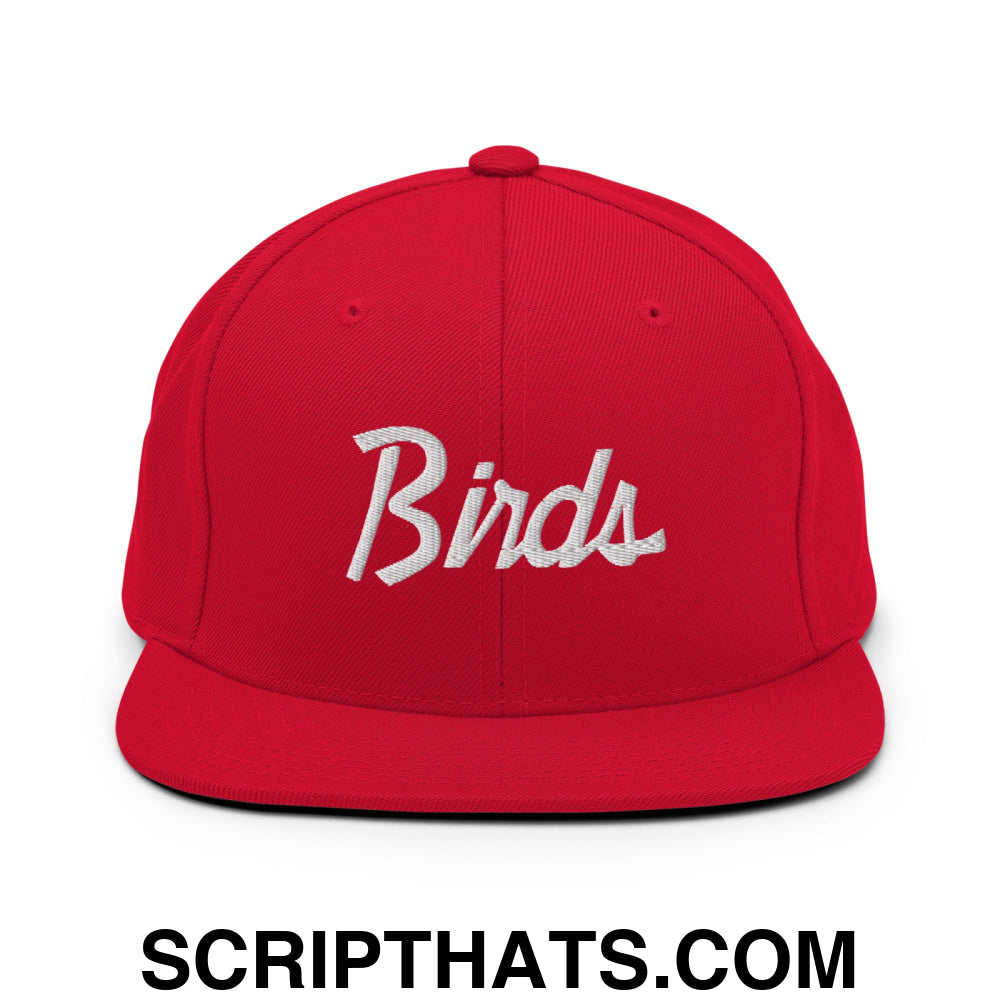 Birds Vintage Sports Script Embroidered Flat Bill Brim Snapback Hat Red