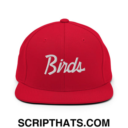 Birds Vintage Sports Script Embroidered Flat Bill Brim Snapback Hat Red