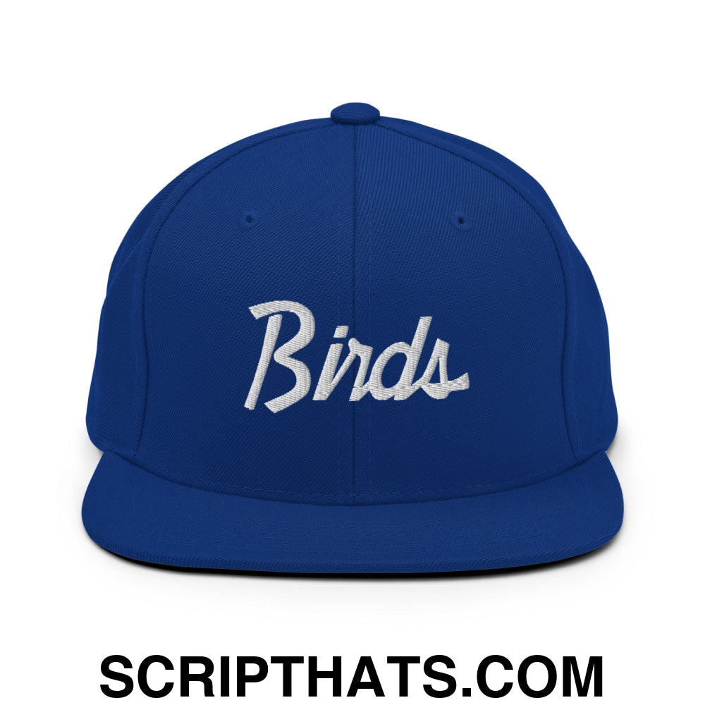 Birds Vintage Sports Script Embroidered Flat Bill Brim Snapback Hat Royal Blue
