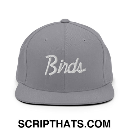 Birds Vintage Sports Script Embroidered Flat Bill Brim Snapback Hat Silver