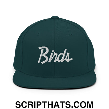 Birds Vintage Sports Script Embroidered Flat Bill Brim Snapback Hat Spruce