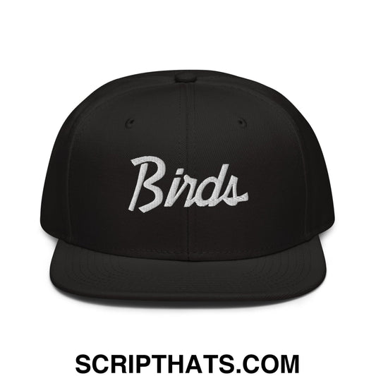 Birds Vintage Sports Script Embroidered Flat Brim Brill Snapback Hat Black