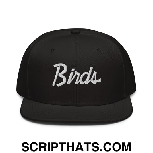 Birds Vintage Sports Script Embroidered Flat Brim Brill Snapback Hat Black