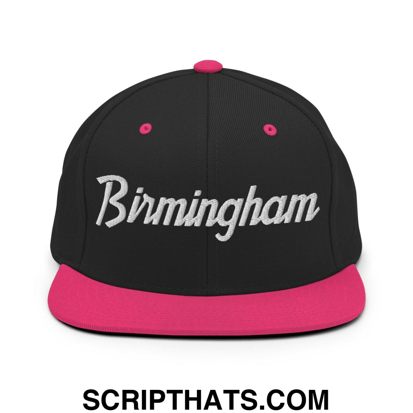 Birmingham Script Snapback Hat Black Neon Pink