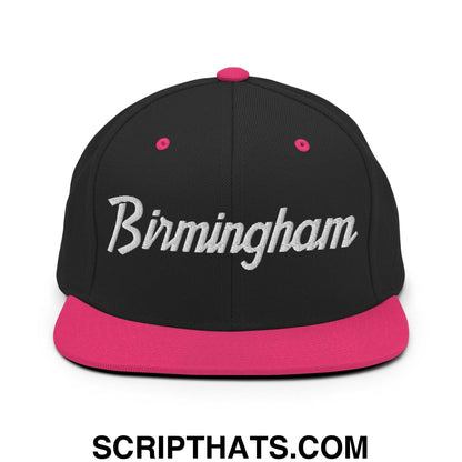 Birmingham Script Snapback Hat Black Neon Pink