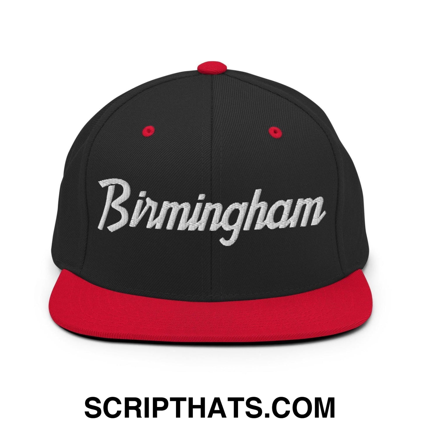 Birmingham Script Snapback Hat Black Red
