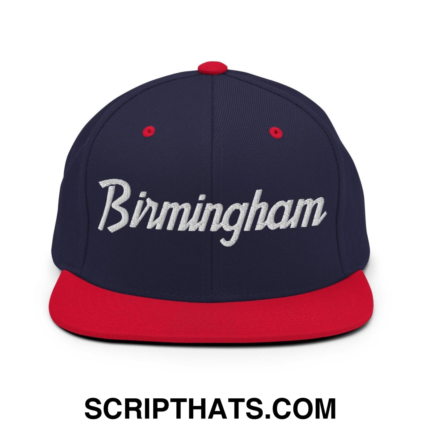 Birmingham Script Snapback Hat Navy Red