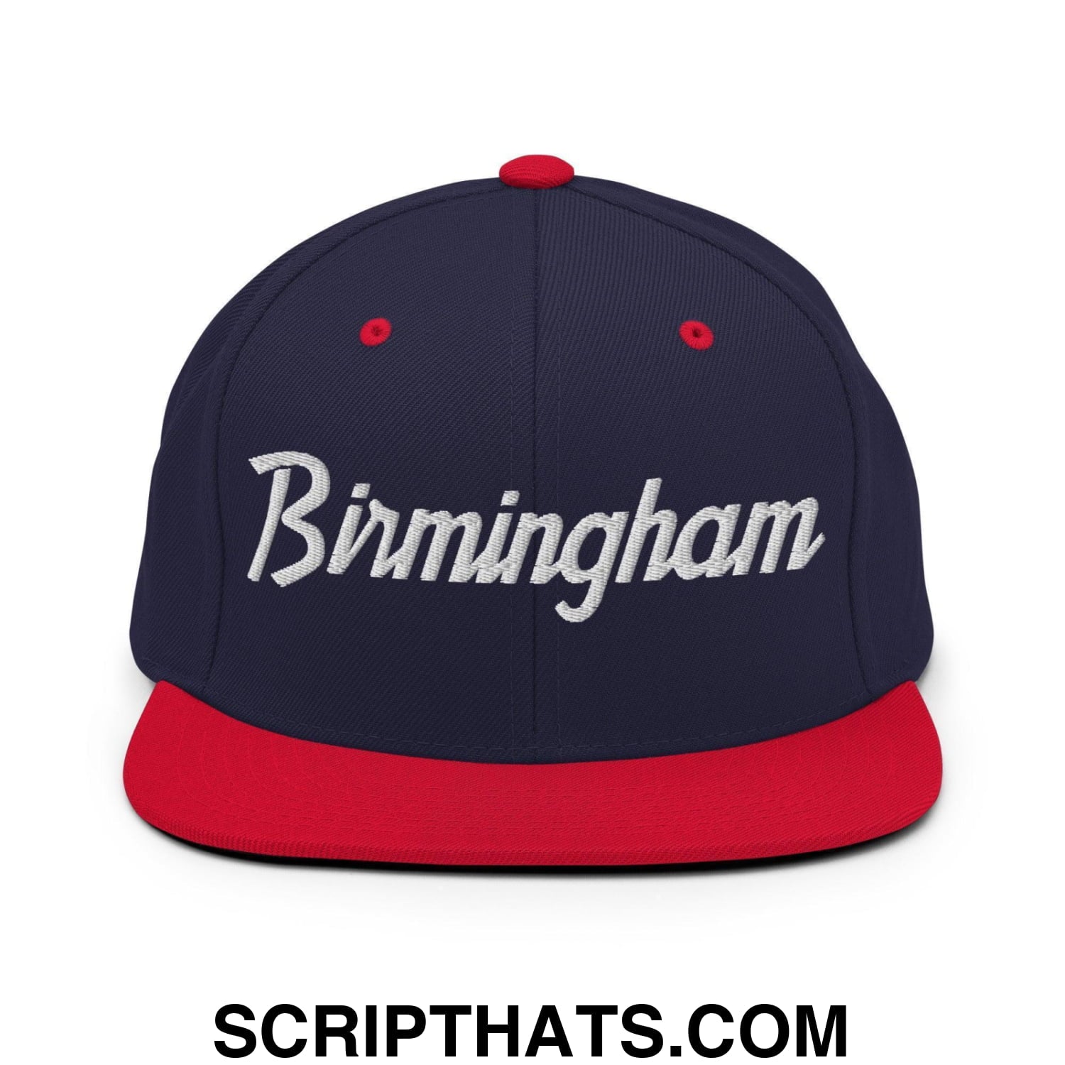 Birmingham Script Snapback Hat Navy Red