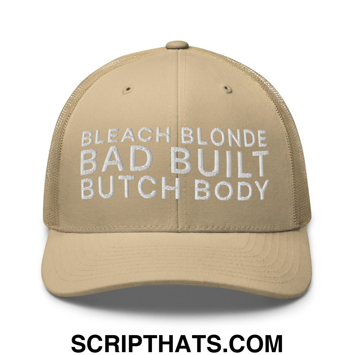 Bleach Blonde Bad Built Butch Body Dad Retro Trucker Hat Khaki