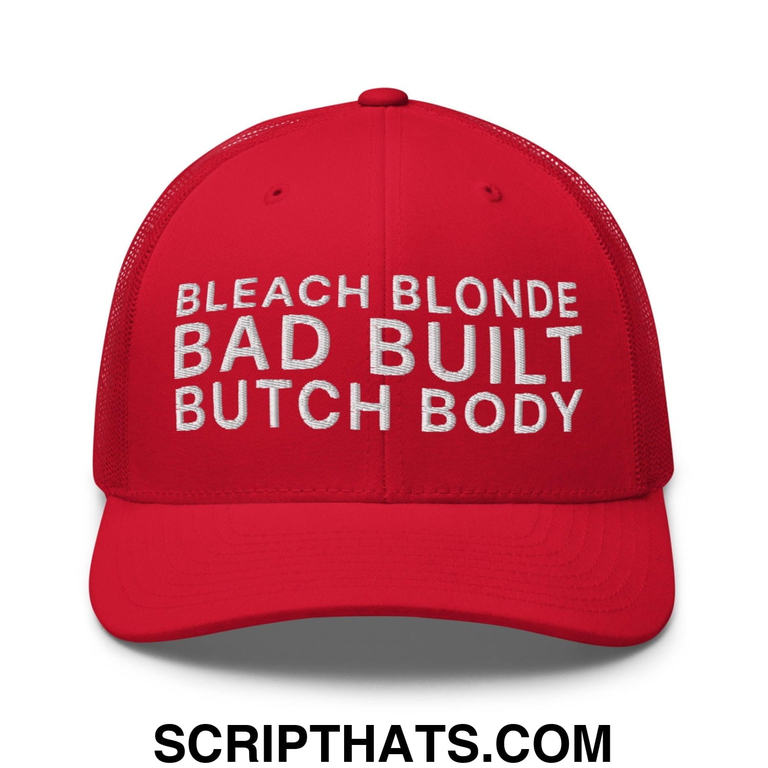 Bleach Blonde Bad Built Butch Body Dad Retro Trucker Hat Red