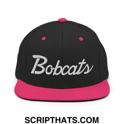 Bobcats School Mascot Snapback Hat Black Neon Pink