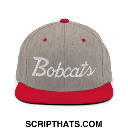 Bobcats School Mascot Snapback Hat Heather Grey Red