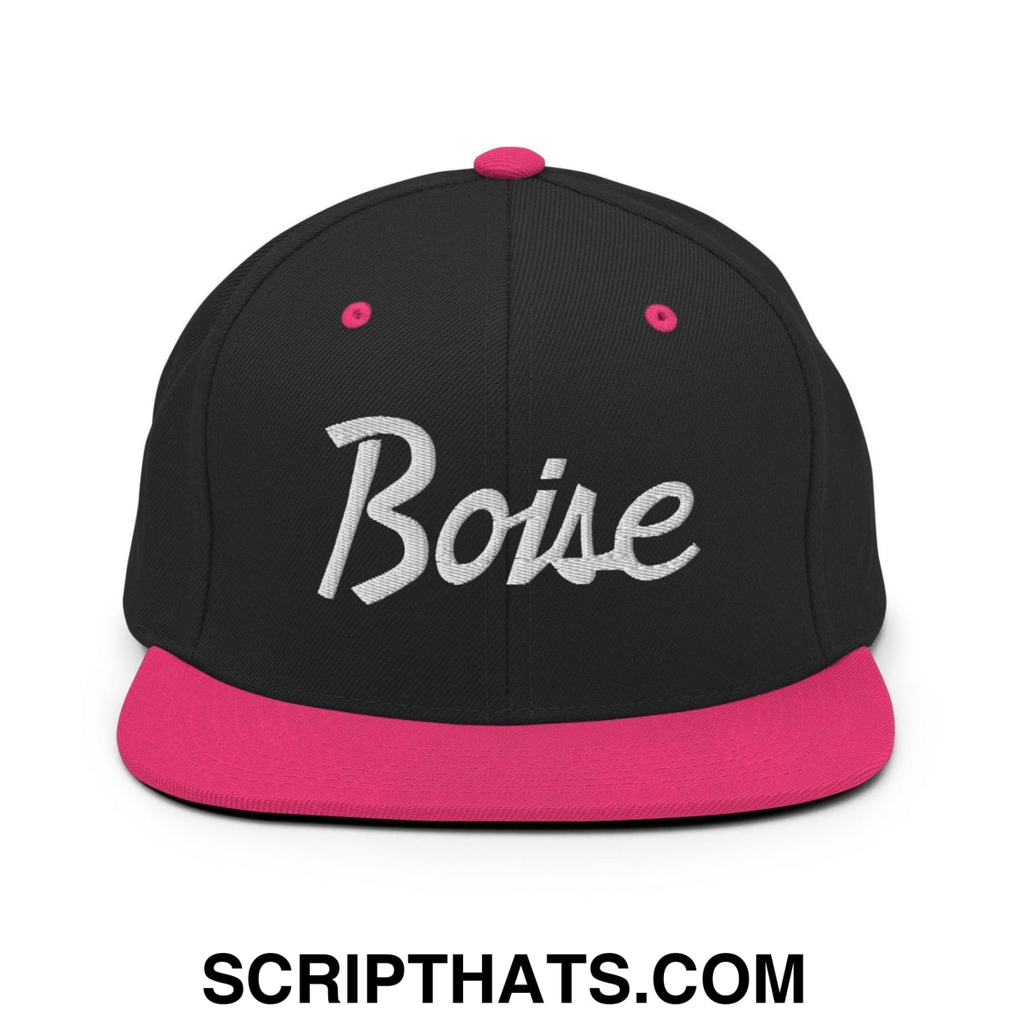 Boise Script Snapback Hat Black Neon Pink