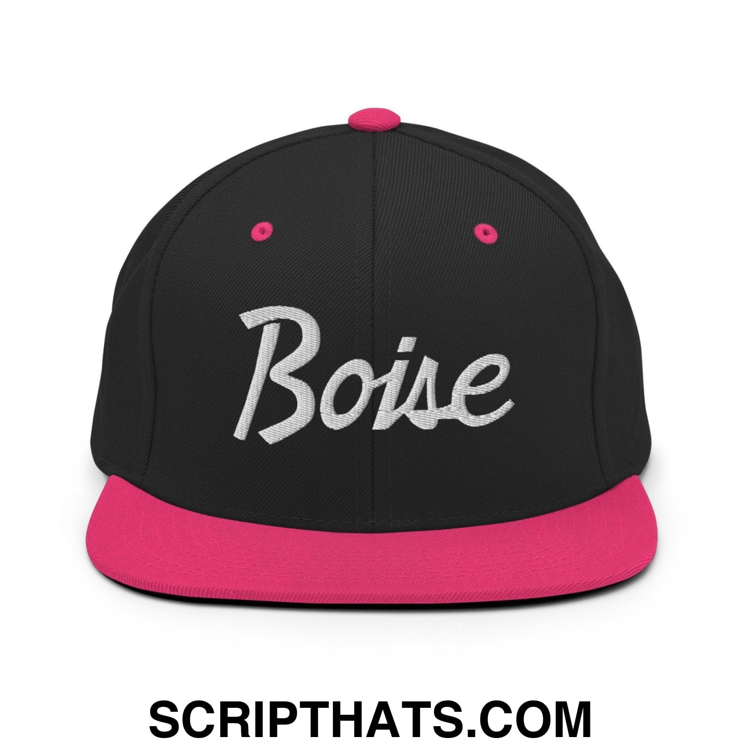 Boise Script Snapback Hat Black Neon Pink