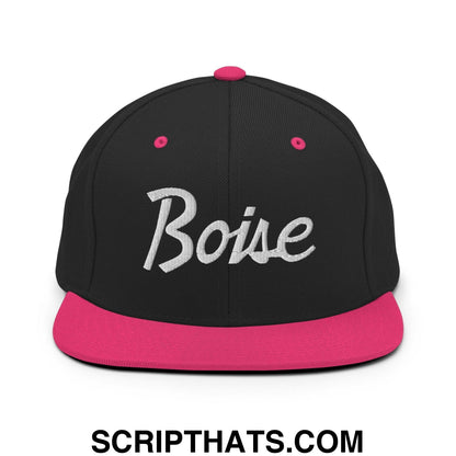 Boise Script Snapback Hat Black Neon Pink