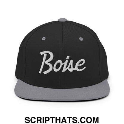 Boise Script Snapback Hat Black Silver
