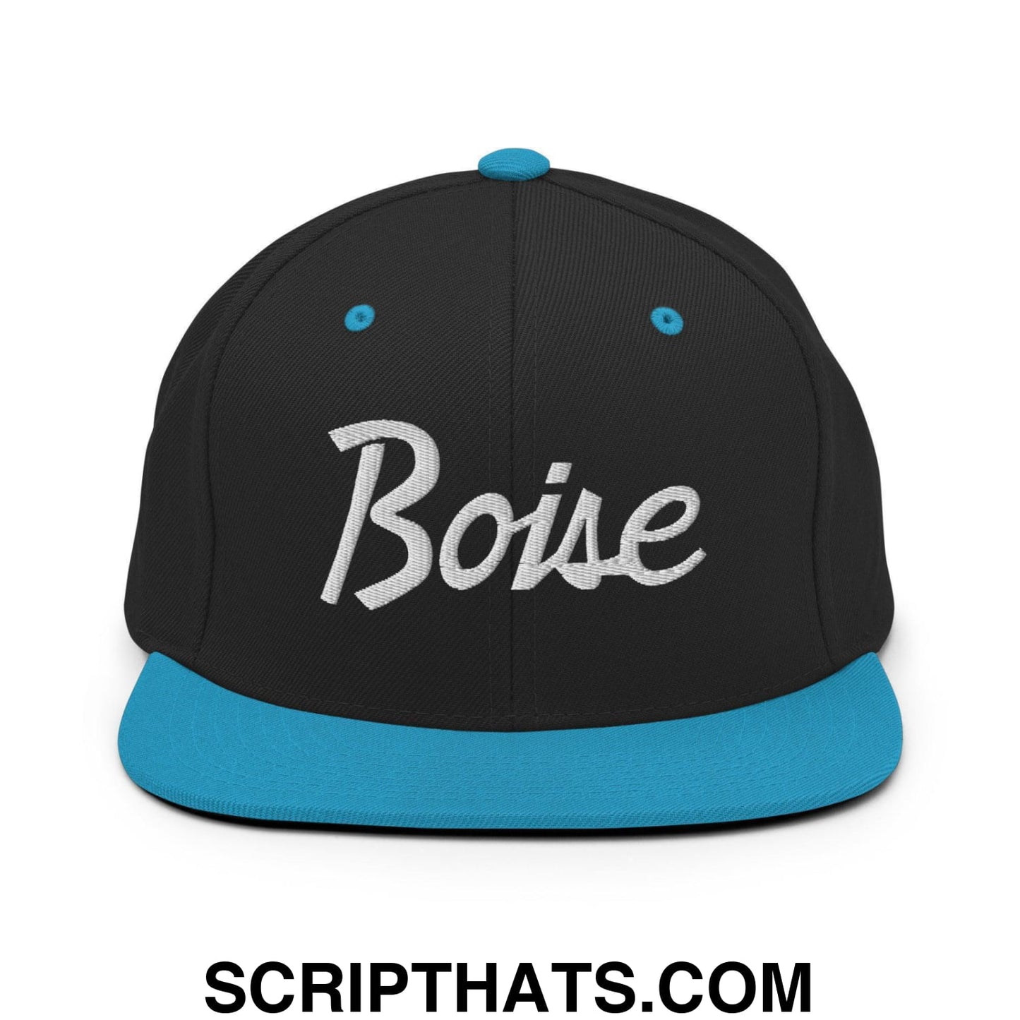Boise Script Snapback Hat Black Teal