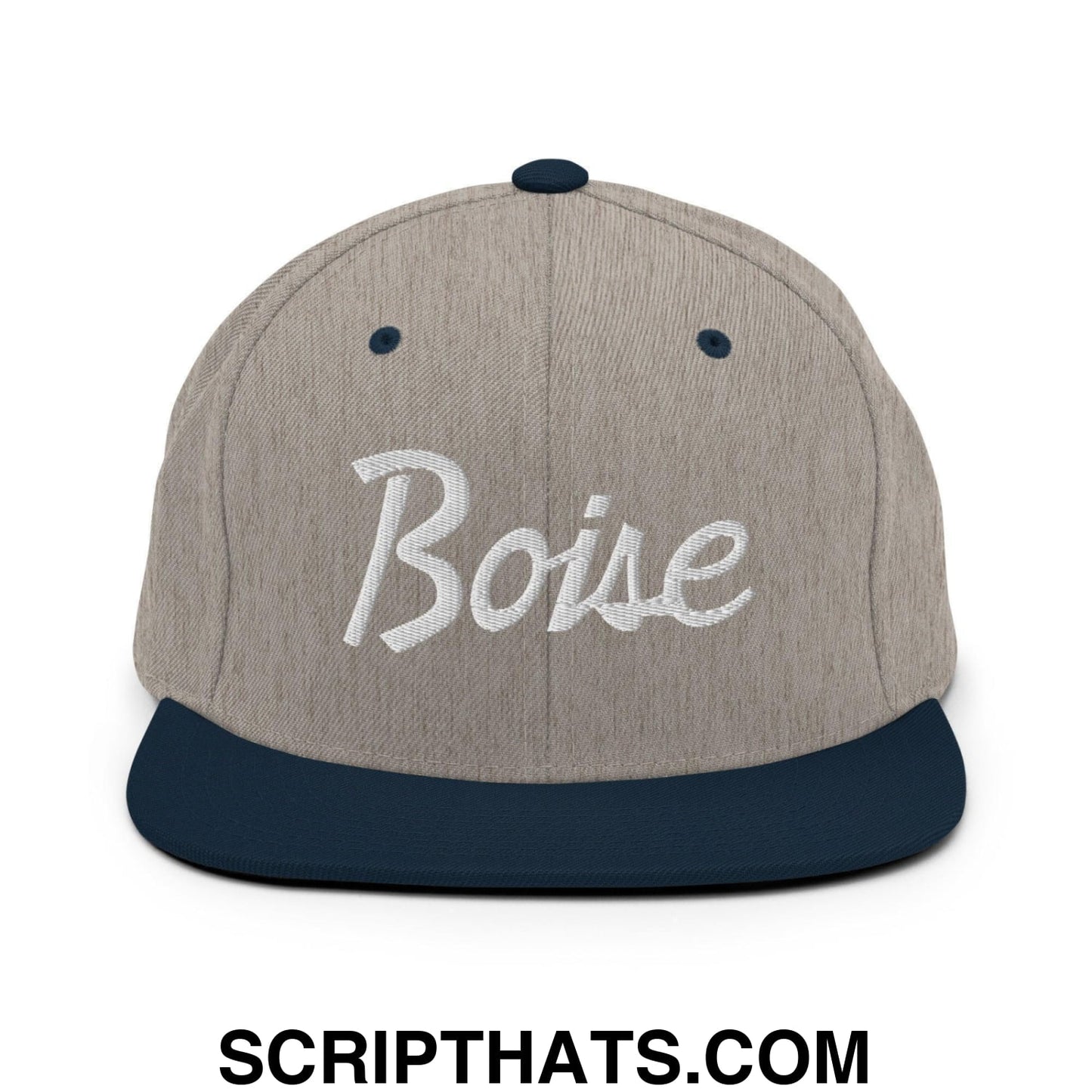 Boise Script Snapback Hat Heather Grey Navy