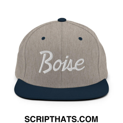 Boise Script Snapback Hat Heather Grey Navy