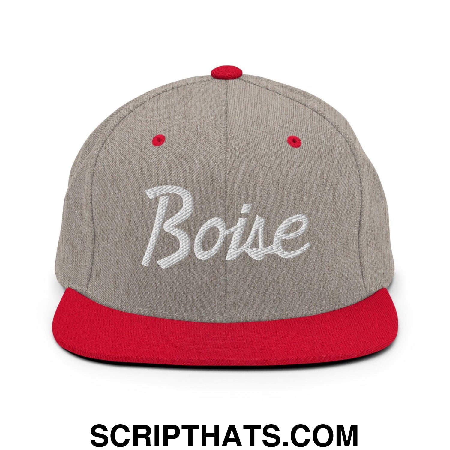 Boise Script Snapback Hat Heather Grey Red