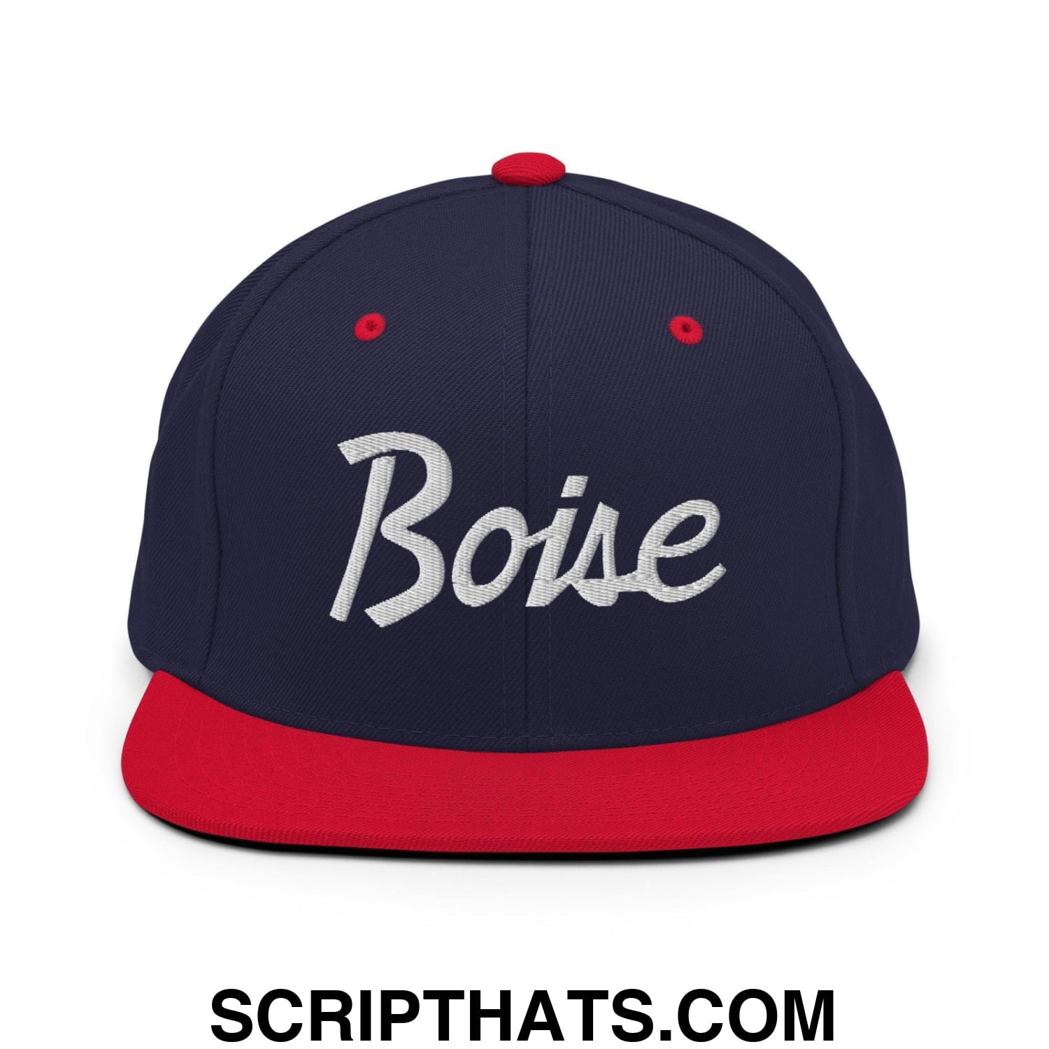 Boise Script Snapback Hat Navy Red