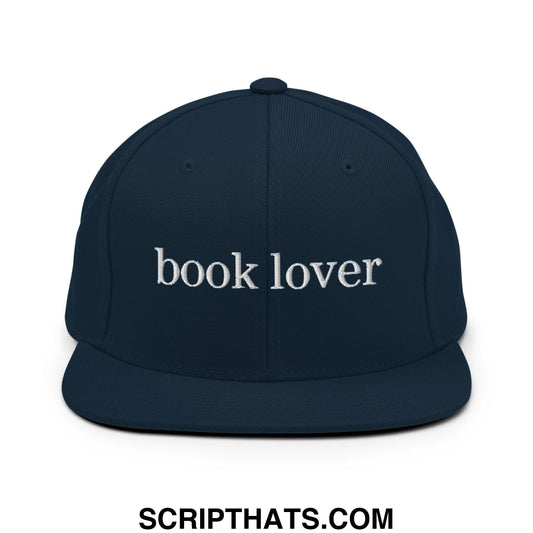 Book Lover Embroidered Flat Bill Brim Snapback Hat Dark Navy