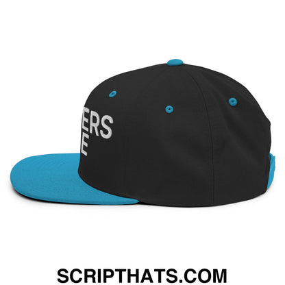 Boomers Rule Embroidered Flat Bill Brim Snapback Hat Black Teal