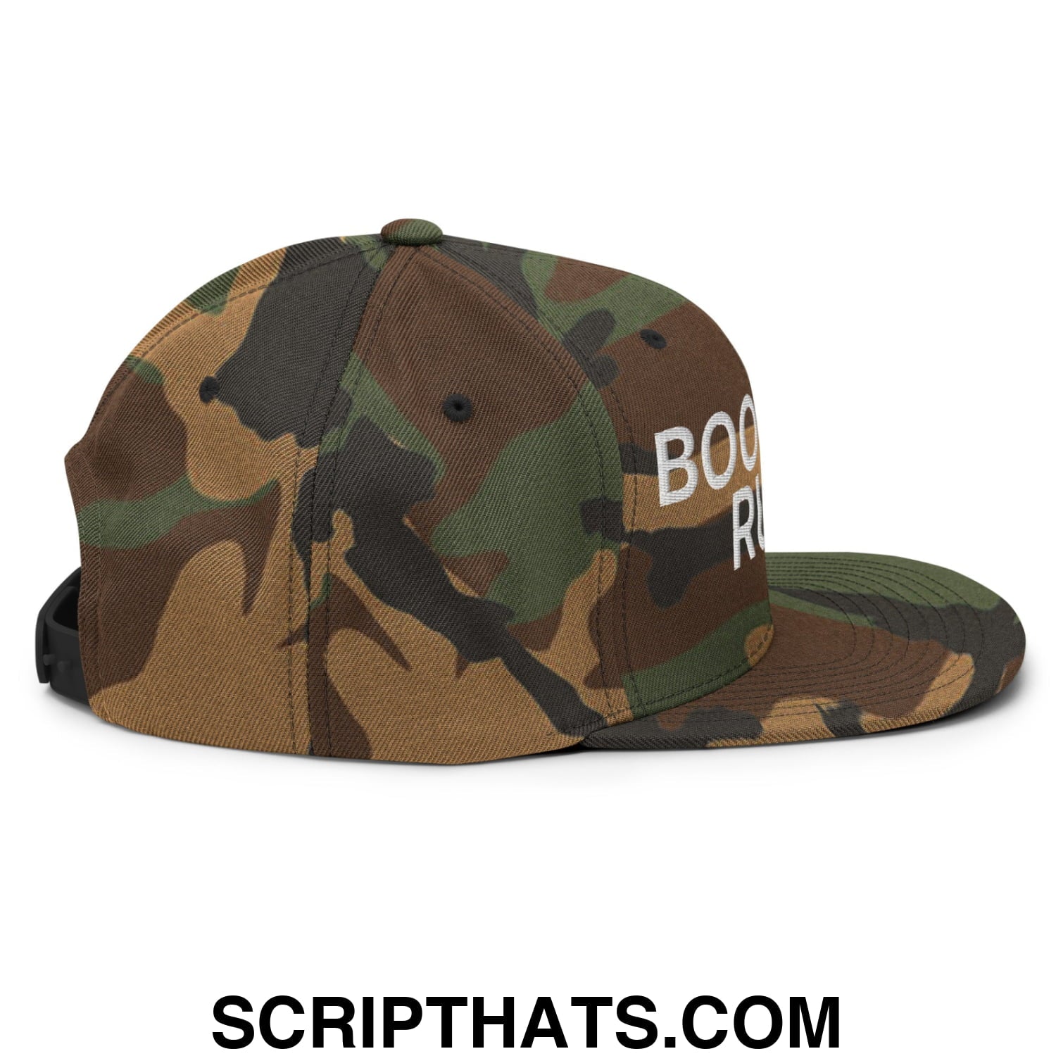 Boomers Rule Embroidered Flat Bill Brim Snapback Hat Green Camo