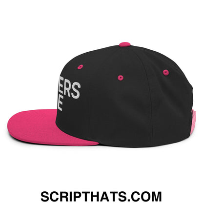Boomers Rule Embroidered Flat Bill Brim Snapback Hat Black Neon Pink