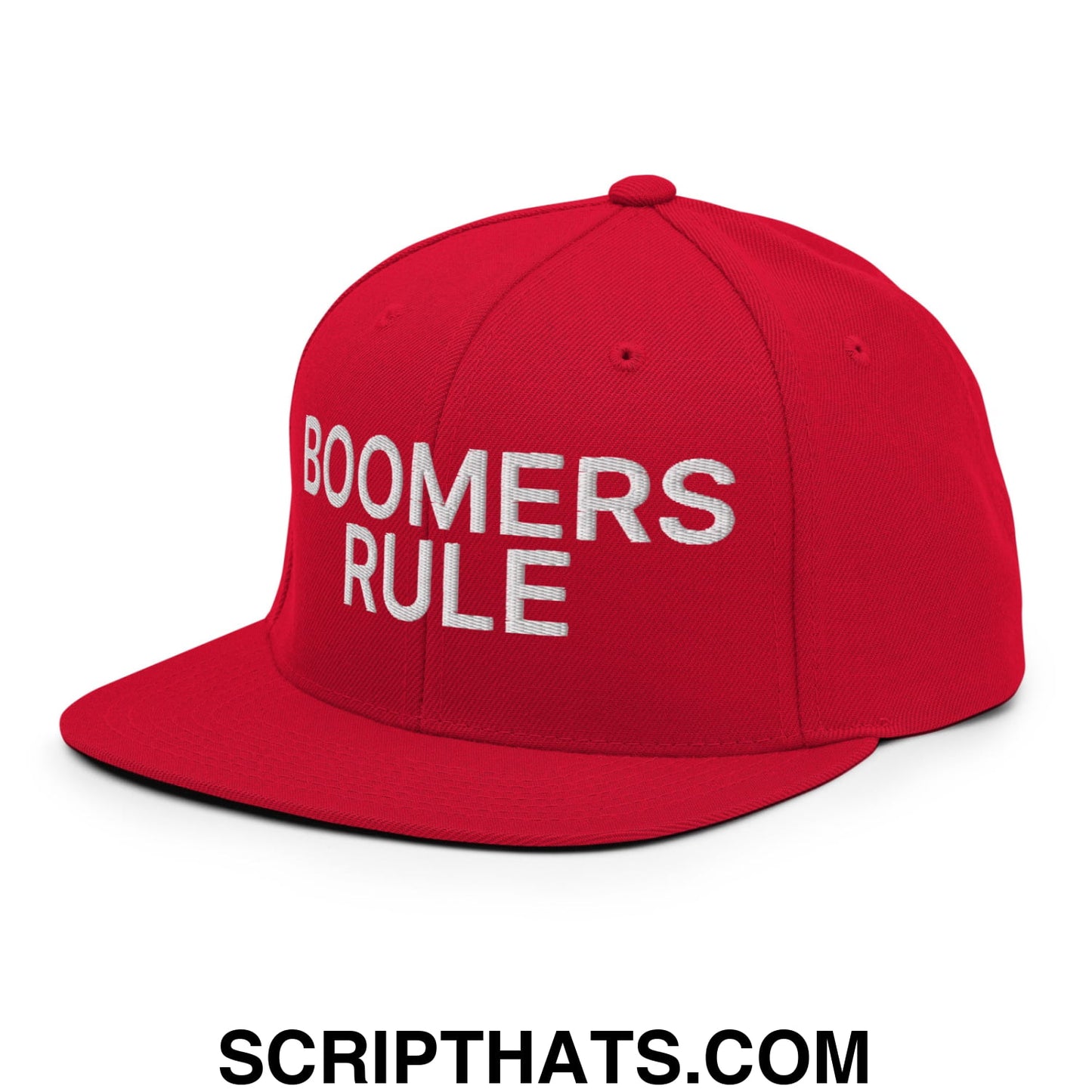 Boomers Rule Embroidered Flat Bill Brim Snapback Hat Red