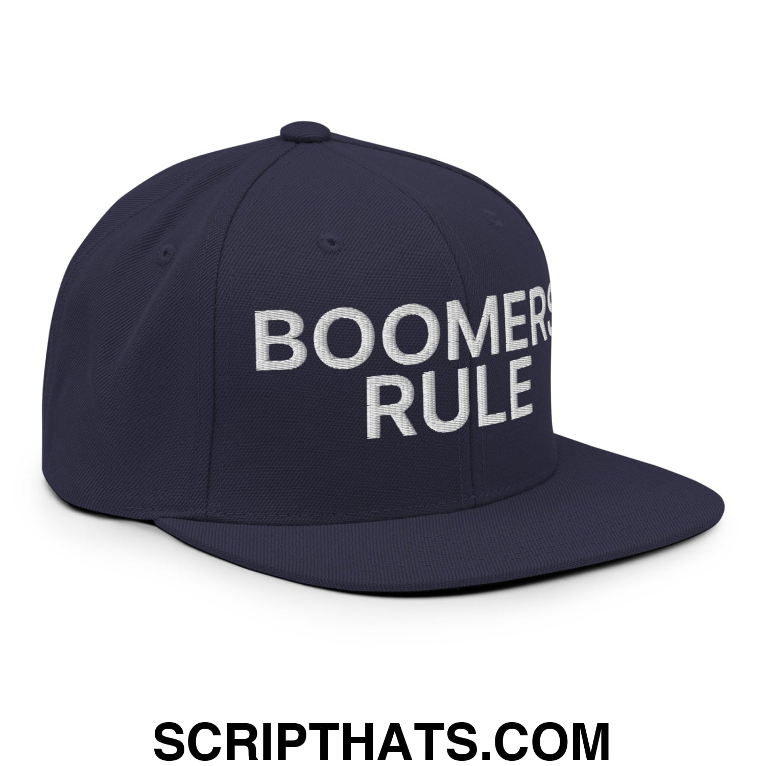 Boomers Rule Embroidered Flat Bill Brim Snapback Hat Navy