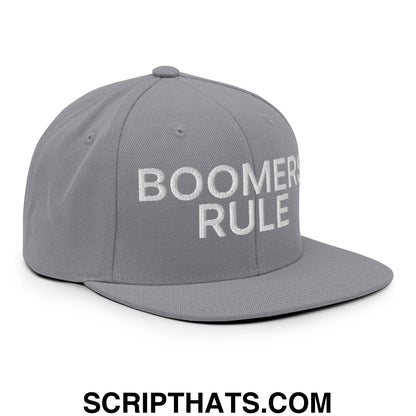 Boomers Rule Embroidered Flat Bill Brim Snapback Hat Silver