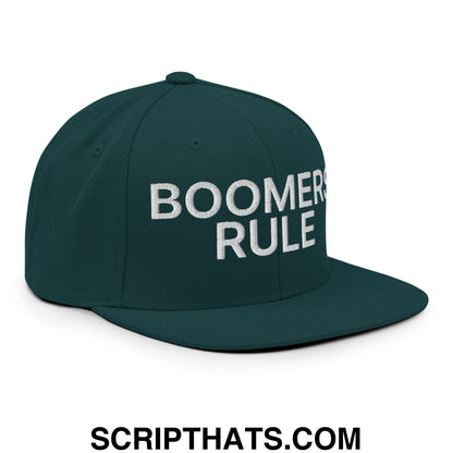 Boomers Rule Embroidered Flat Bill Brim Snapback Hat Spruce