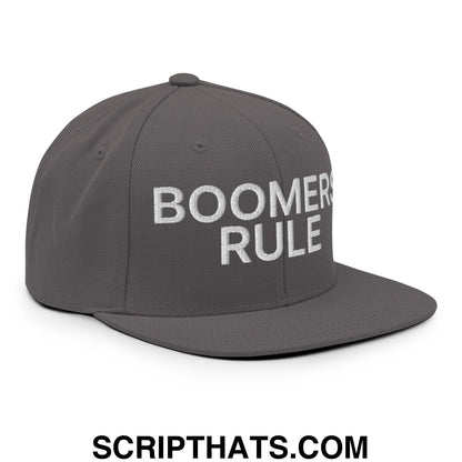 Boomers Rule Embroidered Flat Bill Brim Snapback Hat Dark Grey