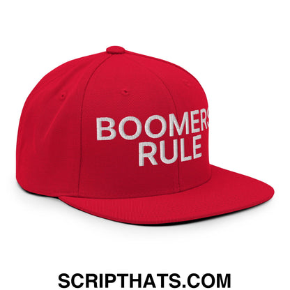 Boomers Rule Embroidered Flat Bill Brim Snapback Hat Red
