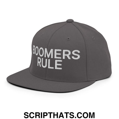 Boomers Rule Embroidered Flat Bill Brim Snapback Hat Dark Grey