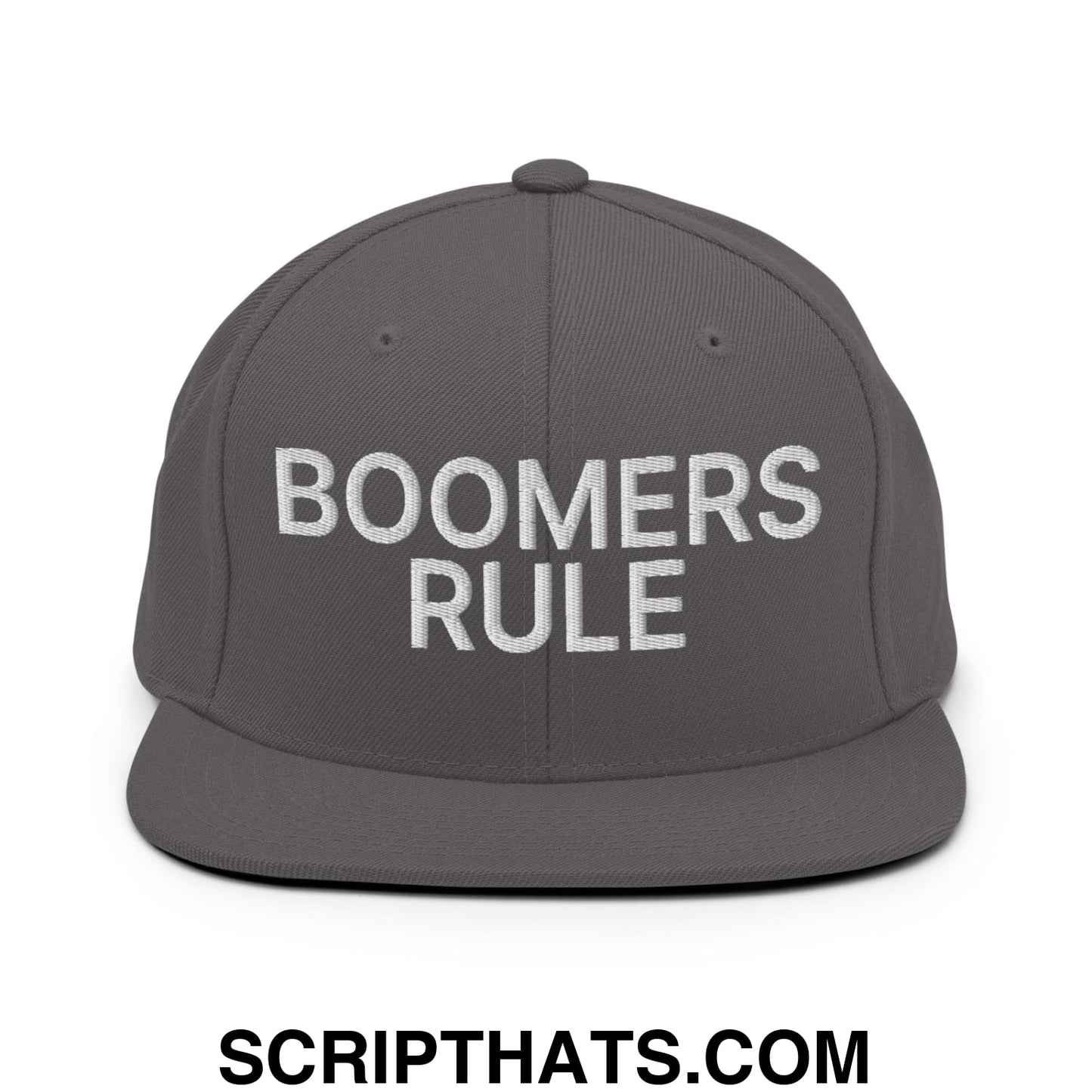 Boomers Rule Embroidered Flat Bill Brim Snapback Hat Dark Grey