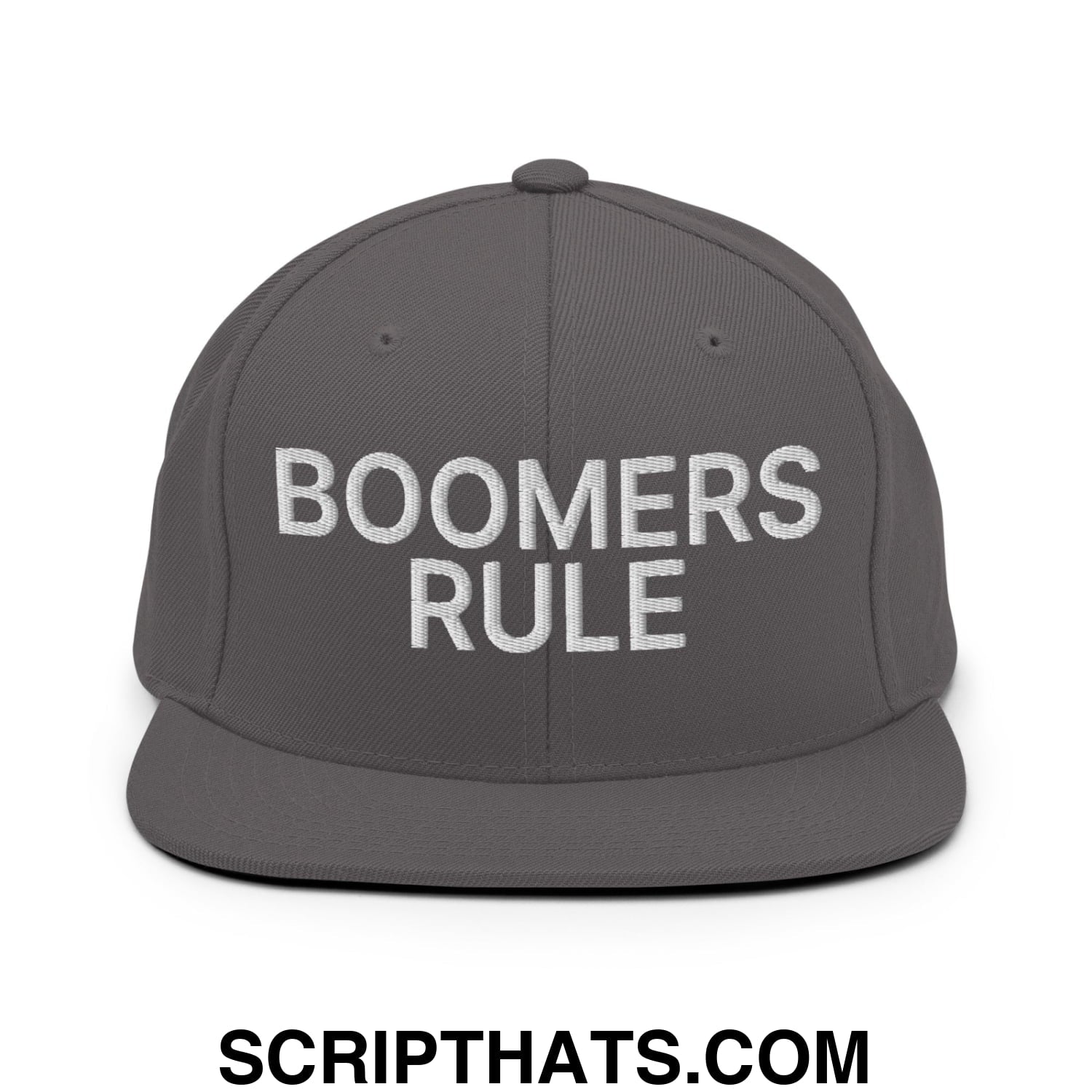 Boomers Rule Embroidered Flat Bill Brim Snapback Hat Dark Grey