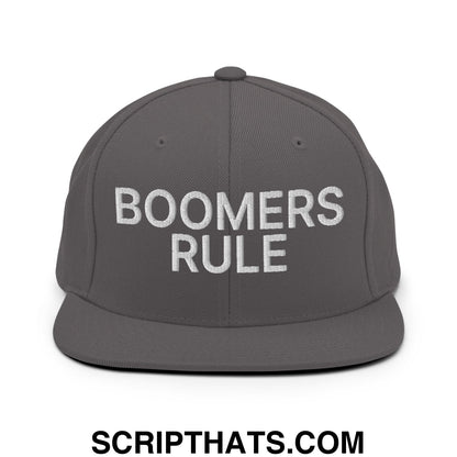 Boomers Rule Embroidered Flat Bill Brim Snapback Hat Dark Grey